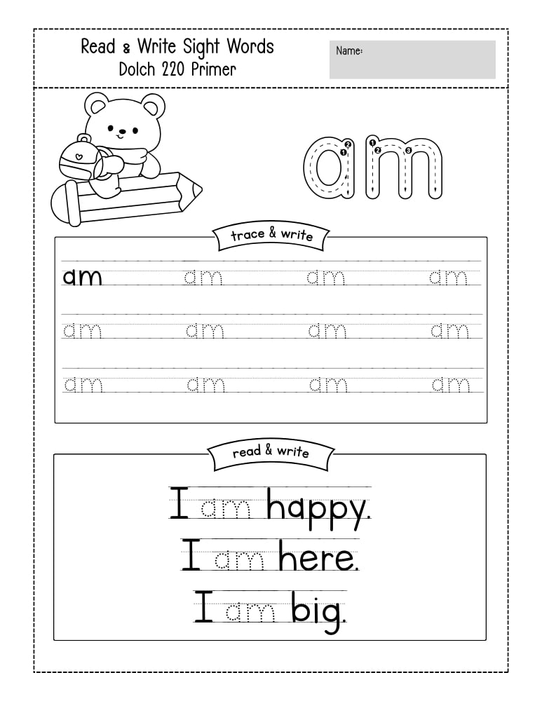 kindergarten sight word worksheets, reading, education printable, PDF, instant download, kids