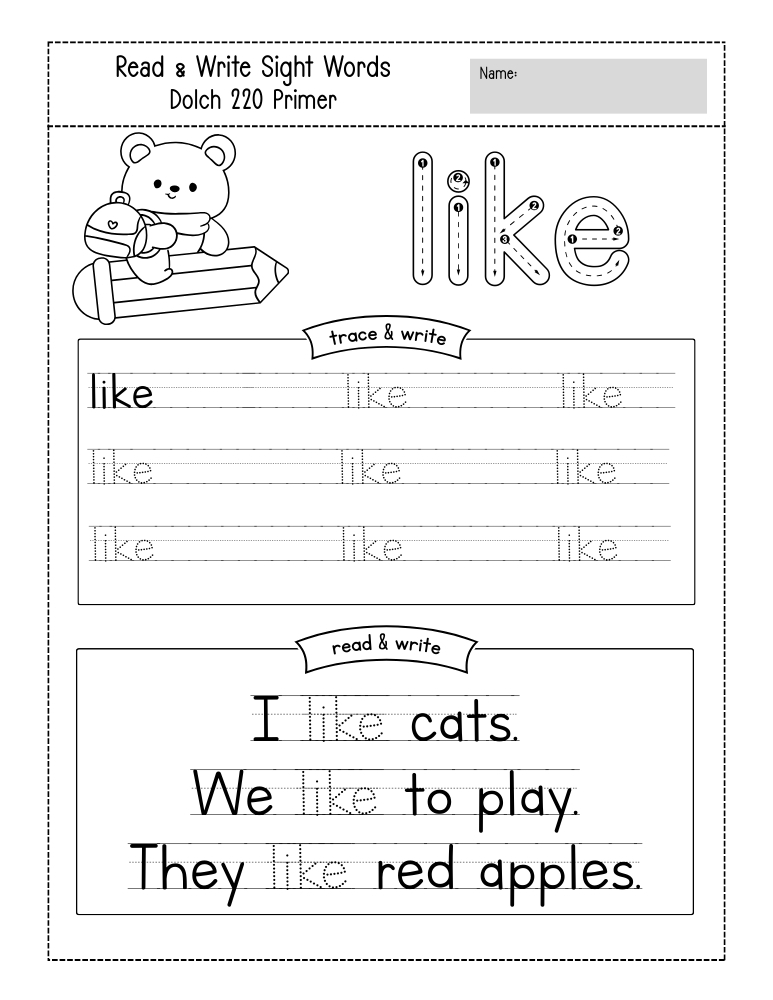 kindergarten sight word worksheets, reading, education printable, PDF, instant download, kids