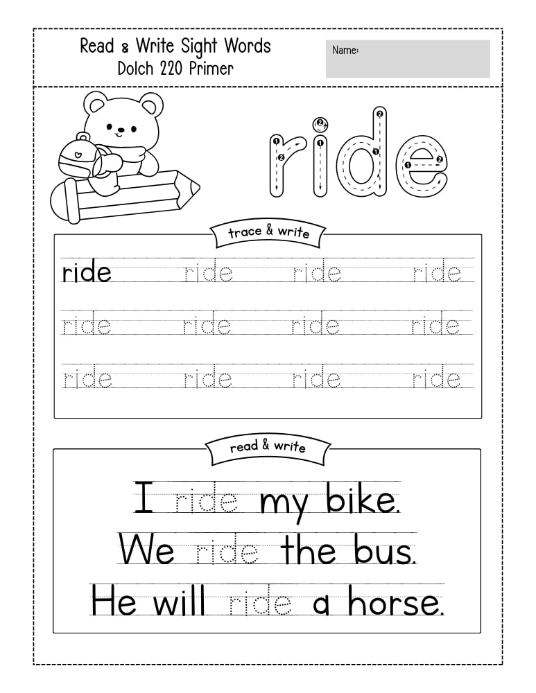 kindergarten sight word worksheets, reading, education printable, PDF, instant download, kids