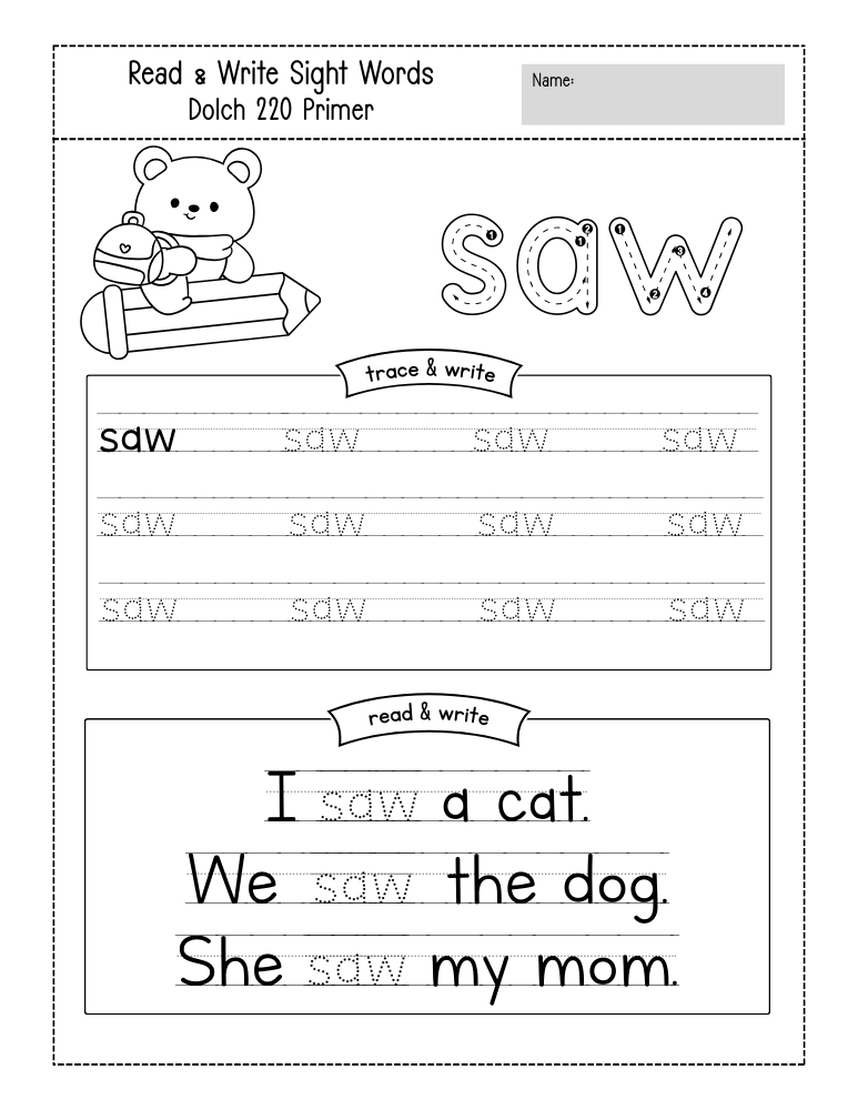 kindergarten sight word worksheets, reading, education printable, PDF, instant download, kids