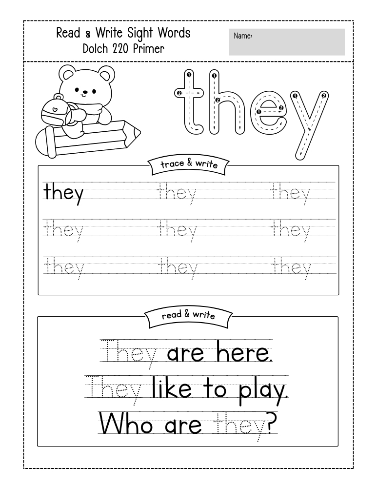 kindergarten sight word worksheets, reading, education printable, PDF, instant download, kids