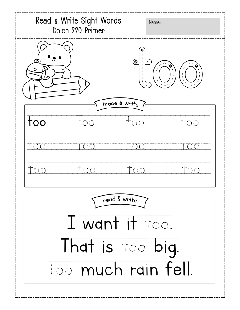 kindergarten sight word worksheets, reading, education printable, PDF, instant download, kids