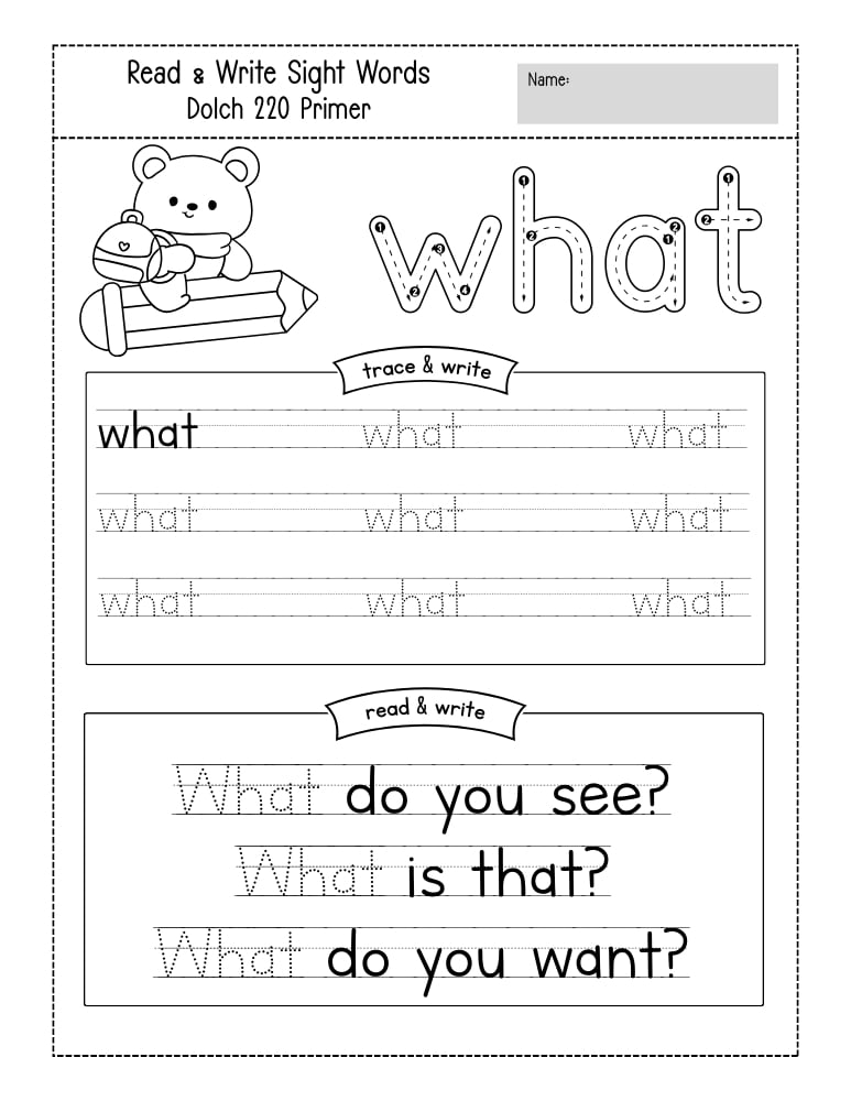 kindergarten sight word worksheets, reading, education printable, PDF, instant download, kids