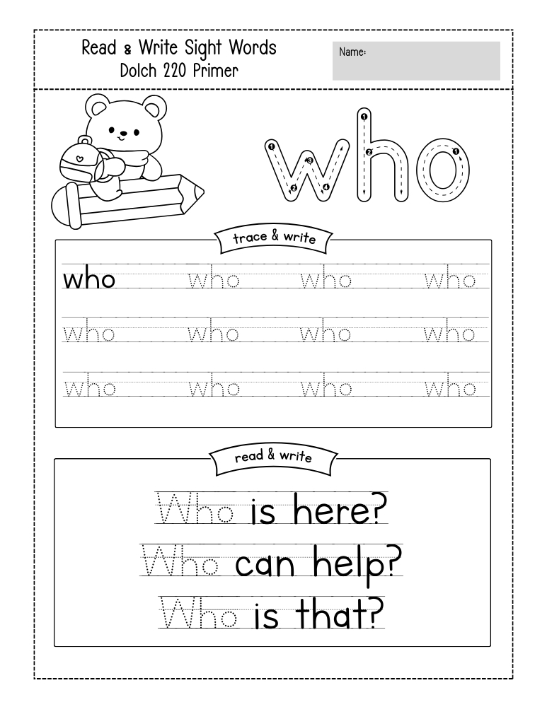 kindergarten sight word worksheets, reading, education printable, PDF, instant download, kids