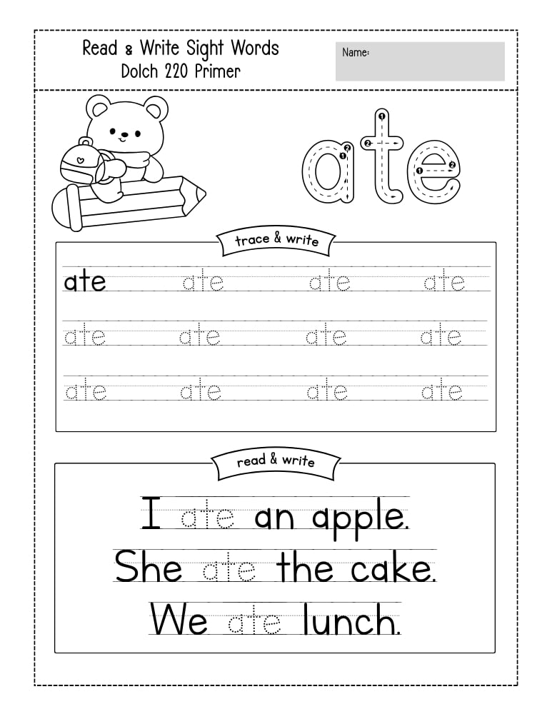 kindergarten sight word worksheets, reading, education printable, PDF, instant download, kids
