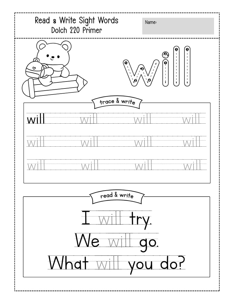kindergarten sight word worksheets, reading, education printable, PDF, instant download, kids