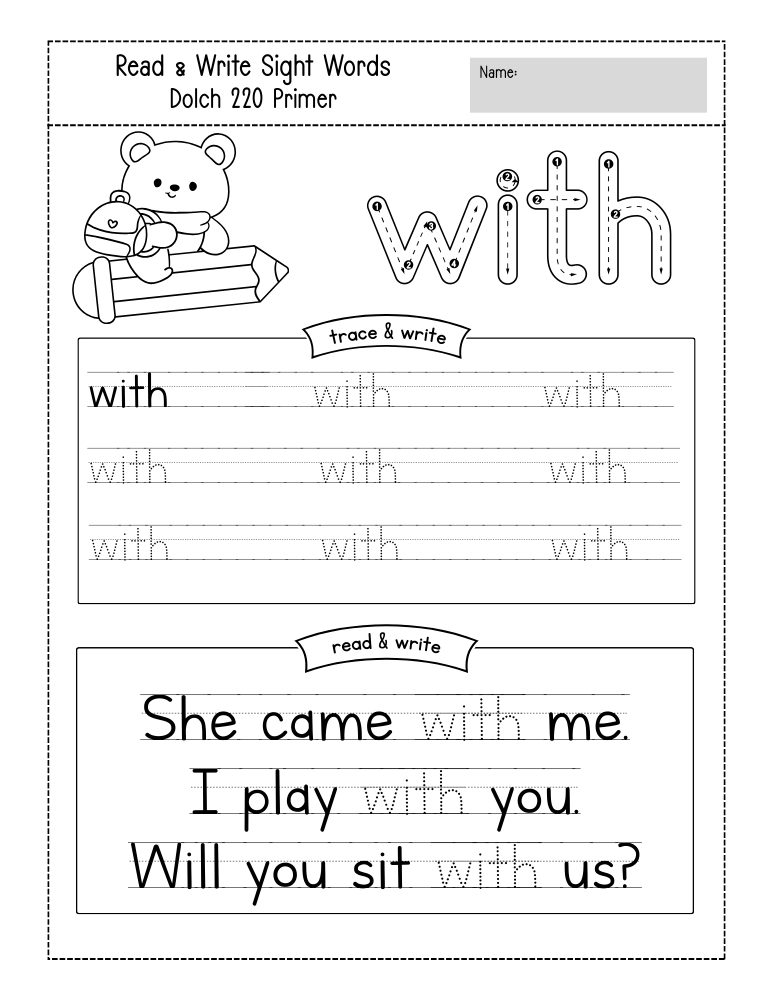 kindergarten sight word worksheets, reading, education printable, PDF, instant download, kids