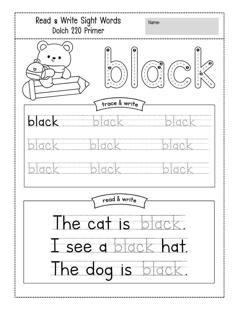 kindergarten sight word worksheets, reading, education printable, PDF, instant download, kids