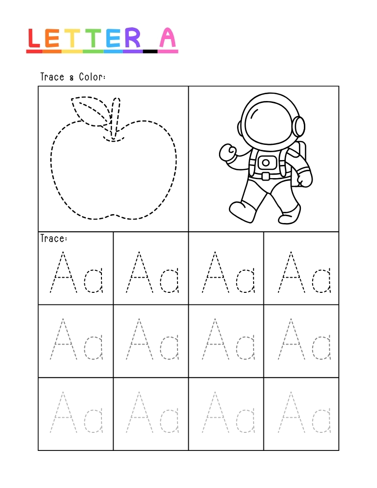 letter A tracing worksheet, education printable, PDF, instant download, kids