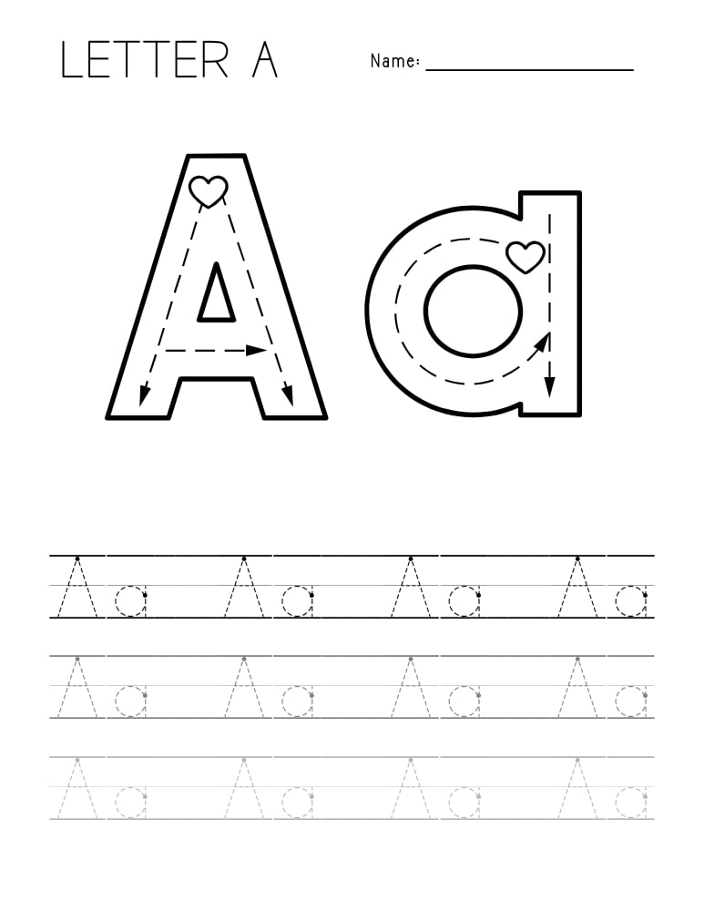 letter A tracing worksheet, education printable, PDF, instant download, kids