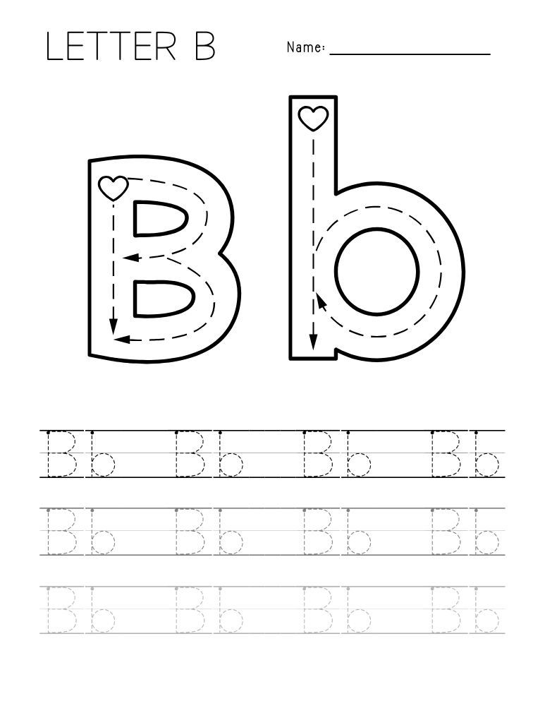 letter B tracing worksheet, education printable, PDF, instant download, kids