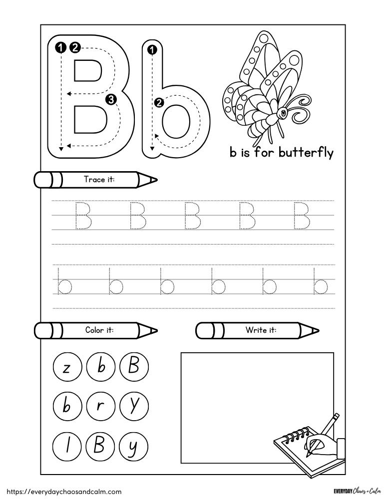 printable letter B worksheet, PDF, instant download, preschool, Kindergarten
