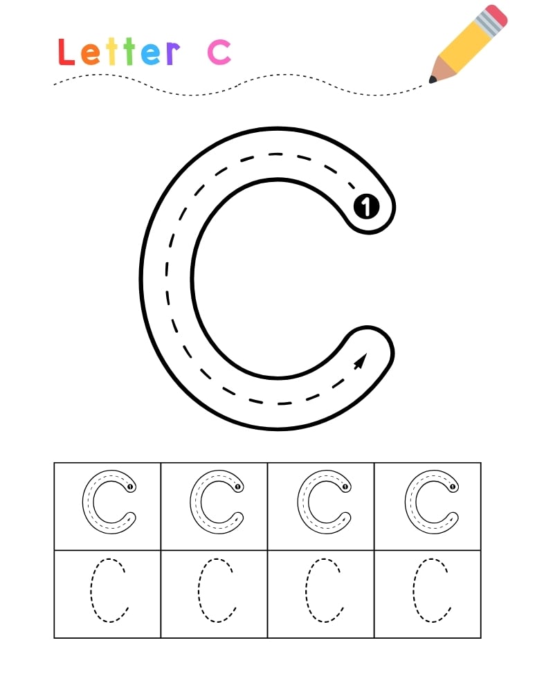 letter c tracing worksheet, education printable, PDF, instant download, kids
