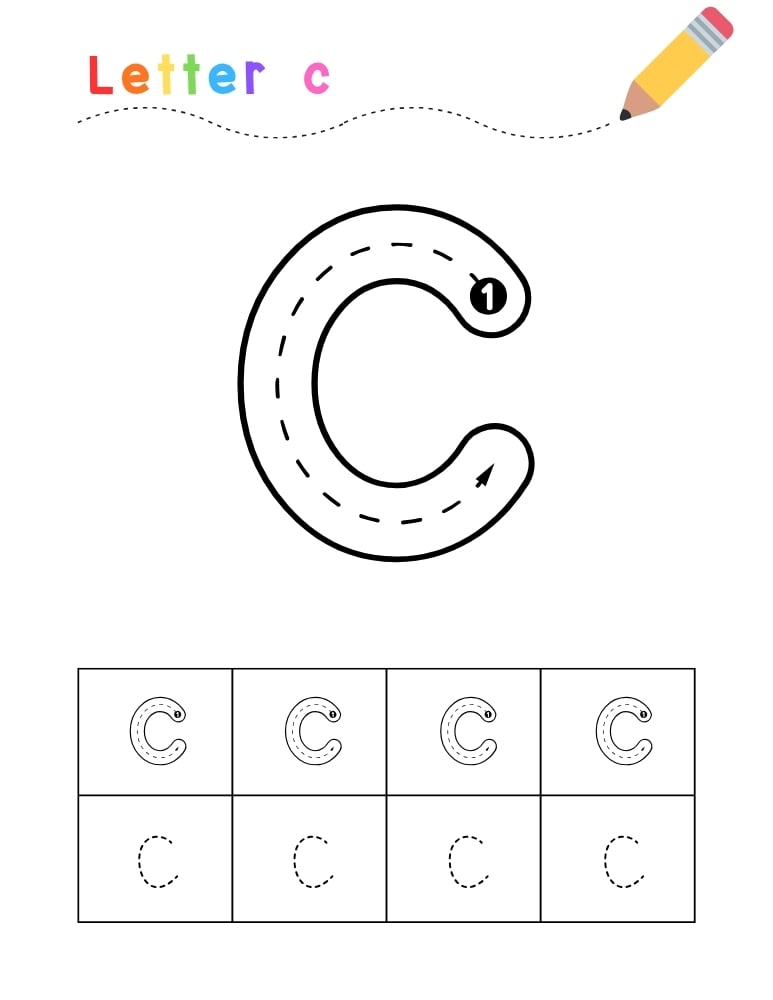 letter c tracing worksheet, education printable, PDF, instant download, kids