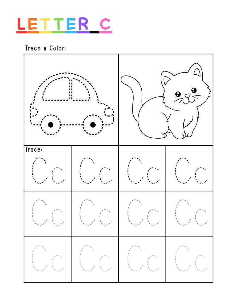 letter c tracing worksheet, education printable, PDF, instant download, kids