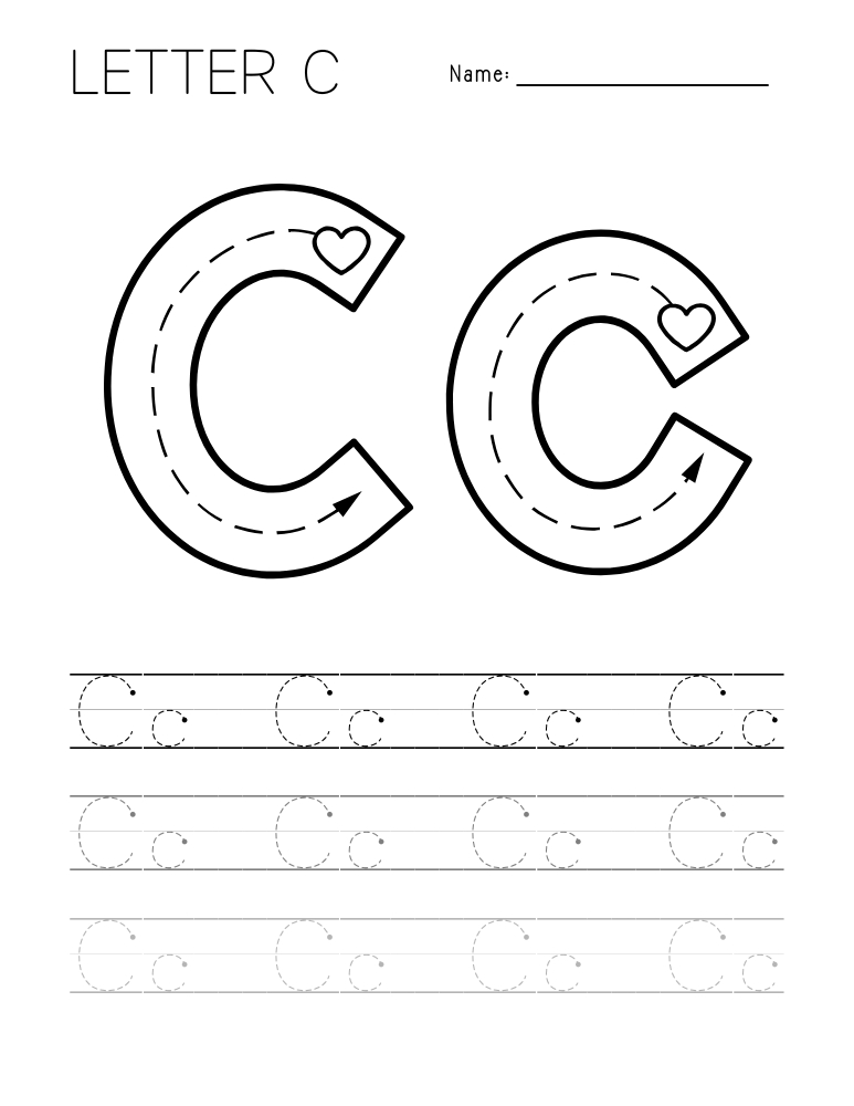 letter c tracing worksheet, education printable, PDF, instant download, kids