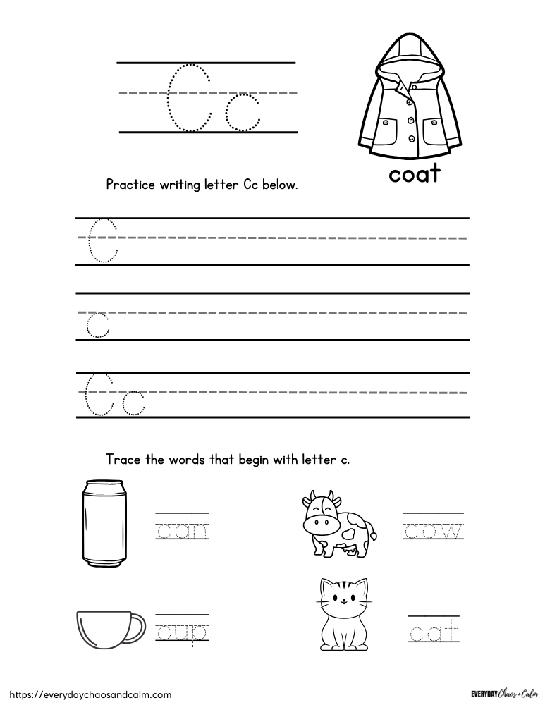 printable letter c worksheet, PDF, instant download, preschool, Kindergarten