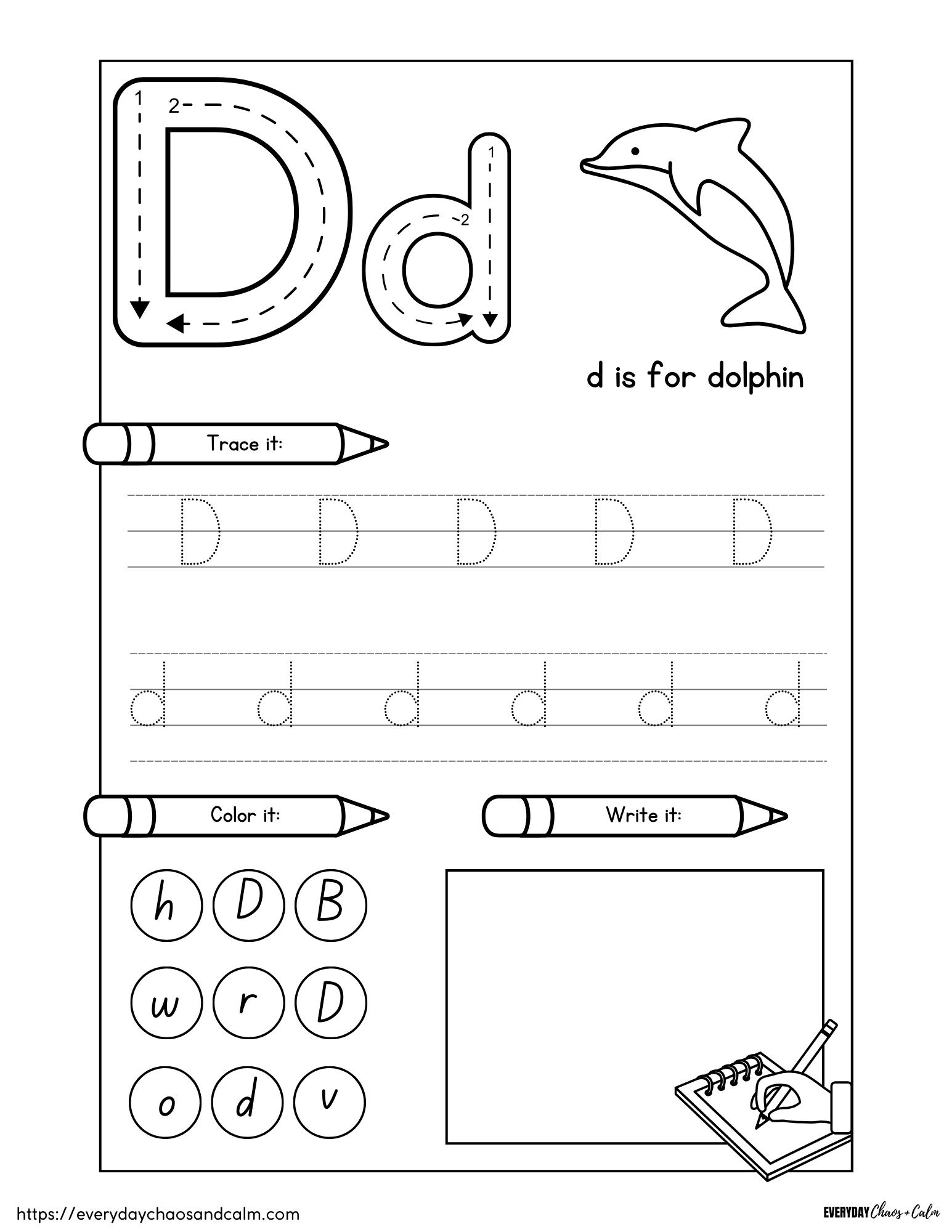 printable letter D worksheet, PDF, instant download, preschool, Kindergarten
