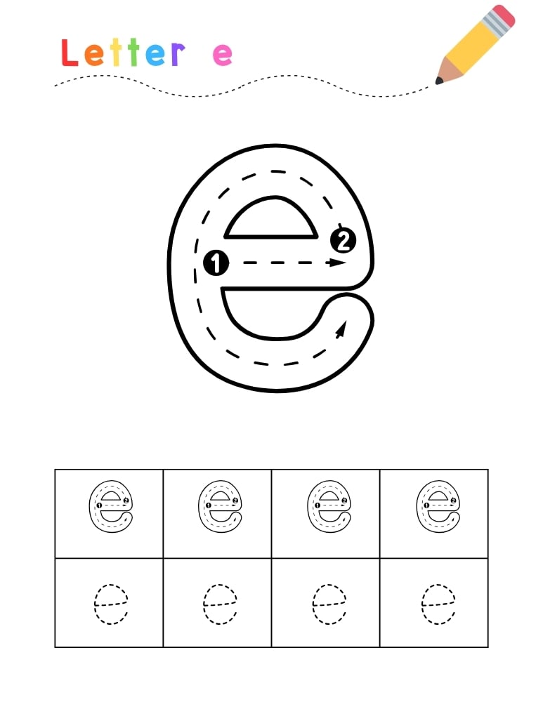 letter E tracing worksheet, education printable, PDF, instant download, kids