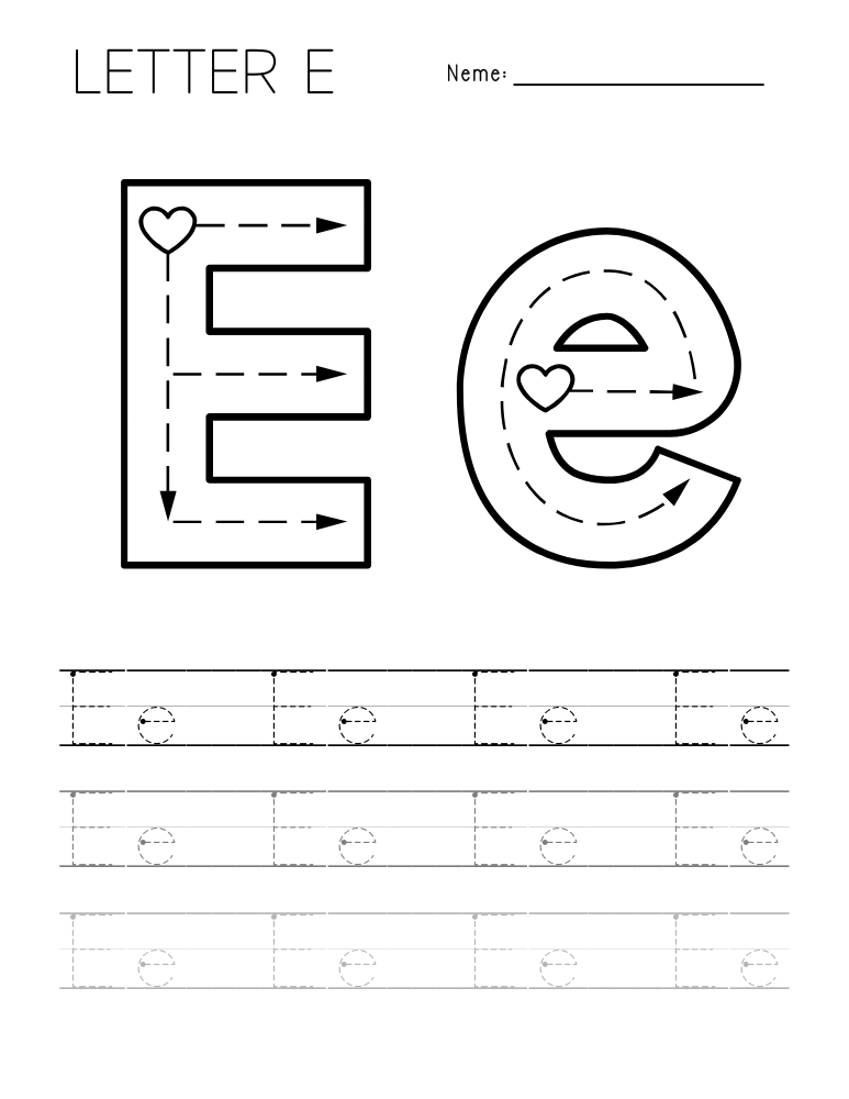 letter E tracing worksheet, education printable, PDF, instant download, kids
