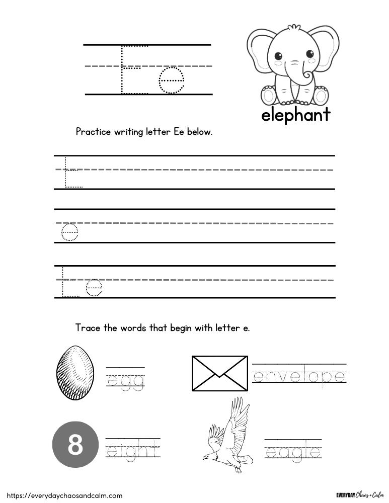 printable letter E worksheet, PDF, instant download, preschool, Kindergarten