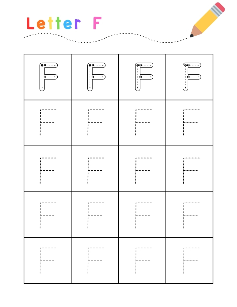 letter F tracing worksheet, education printable, PDF, instant download, kids