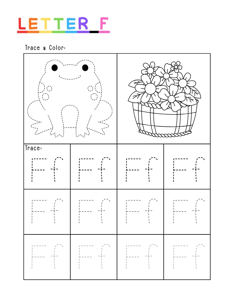 letter F tracing worksheet, education printable, PDF, instant download, kids