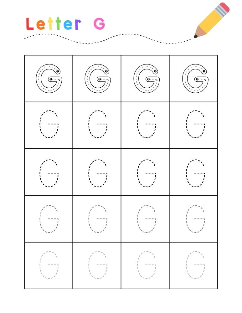 letter G tracing worksheet, education printable, PDF, instant download, kids