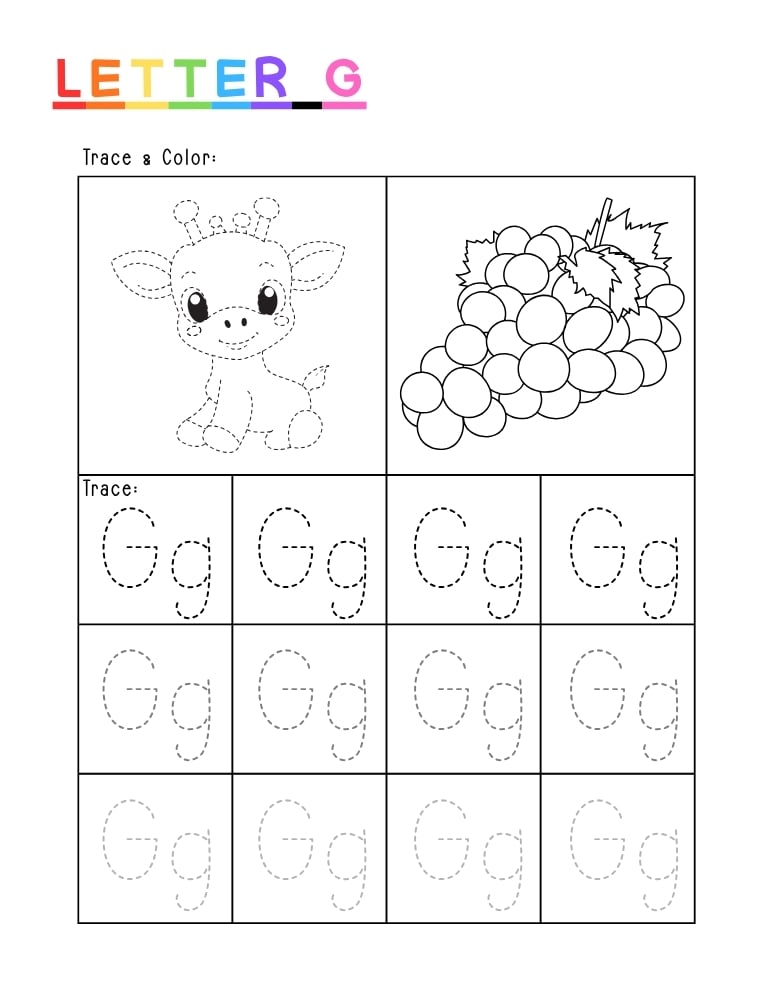 letter G tracing worksheet, education printable, PDF, instant download, kids