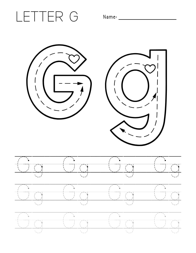 letter G tracing worksheet, education printable, PDF, instant download, kids