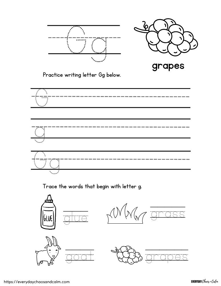 printable letter G worksheet, PDF, instant download, preschool, Kindergarten