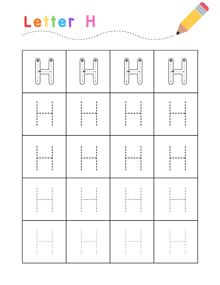 letter H tracing worksheet, education printable, PDF, instant download, kids