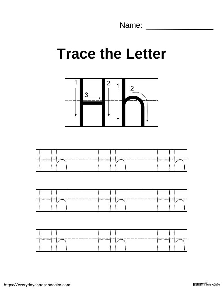 printable letter H worksheet, PDF, instant download, preschool, Kindergarten