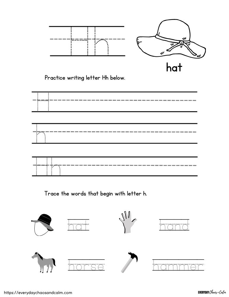 printable letter H worksheet, PDF, instant download, preschool, Kindergarten