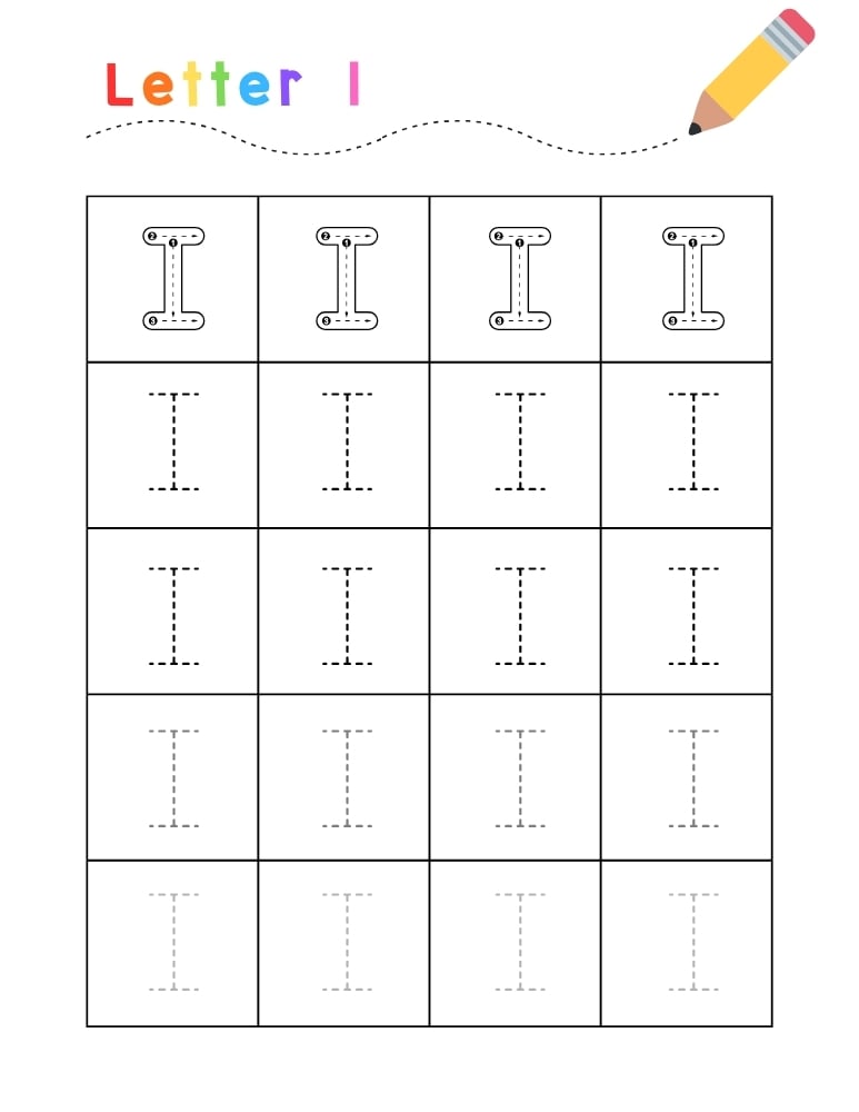 letter I tracing worksheet, education printable, PDF, instant download, kids