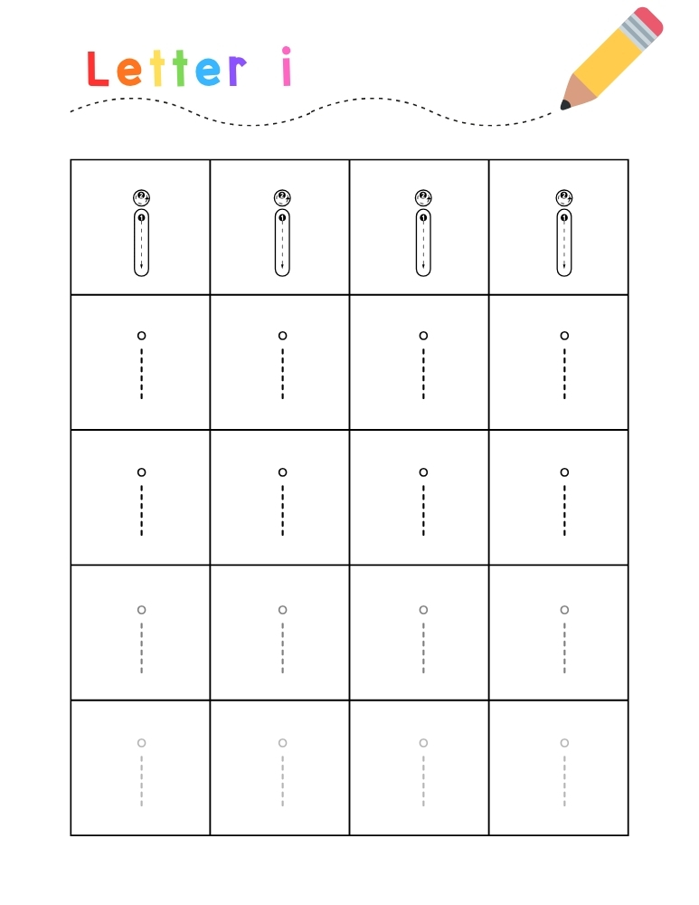 letter I tracing worksheet, education printable, PDF, instant download, kids