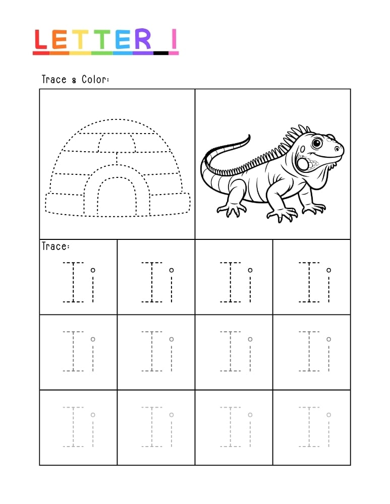 letter I tracing worksheet, education printable, PDF, instant download, kids