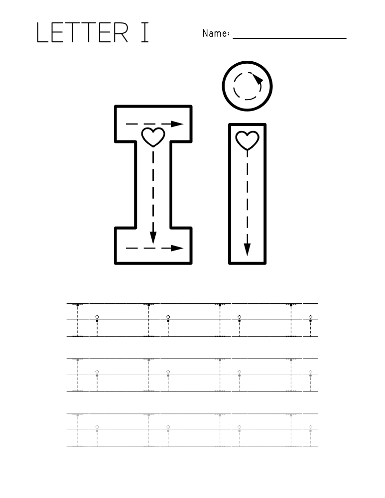 letter I tracing worksheet, education printable, PDF, instant download, kids