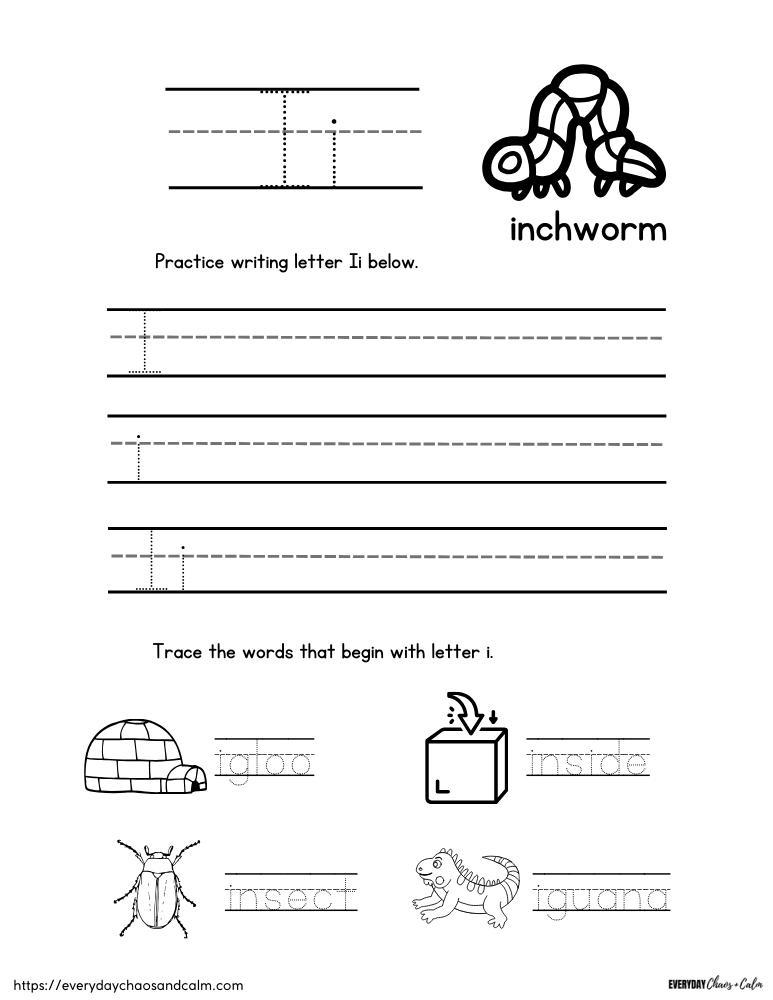 printable letter I worksheet, PDF, instant download, preschool, Kindergarten