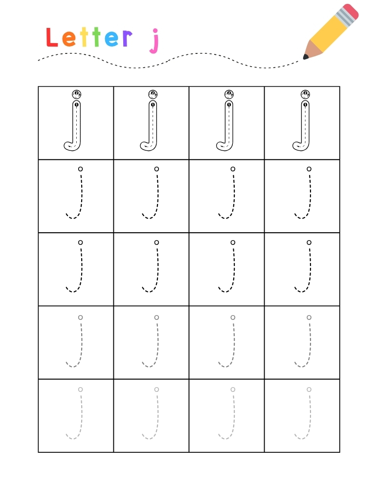 letter J tracing worksheet, education printable, PDF, instant download, kids