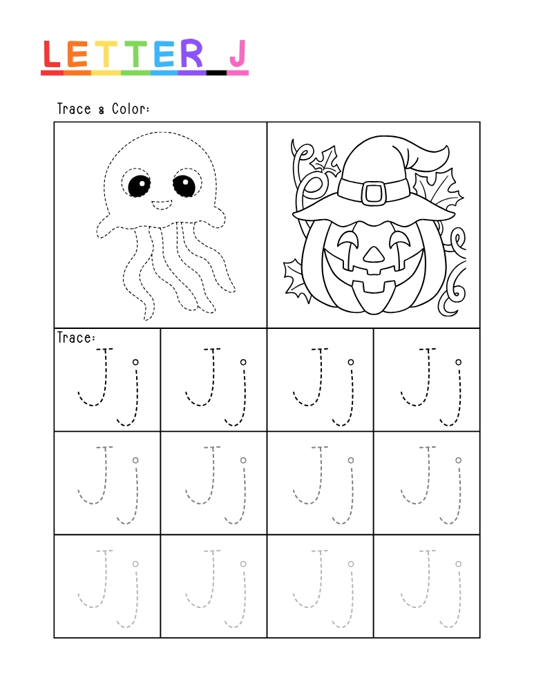 letter J tracing worksheet, education printable, PDF, instant download, kids