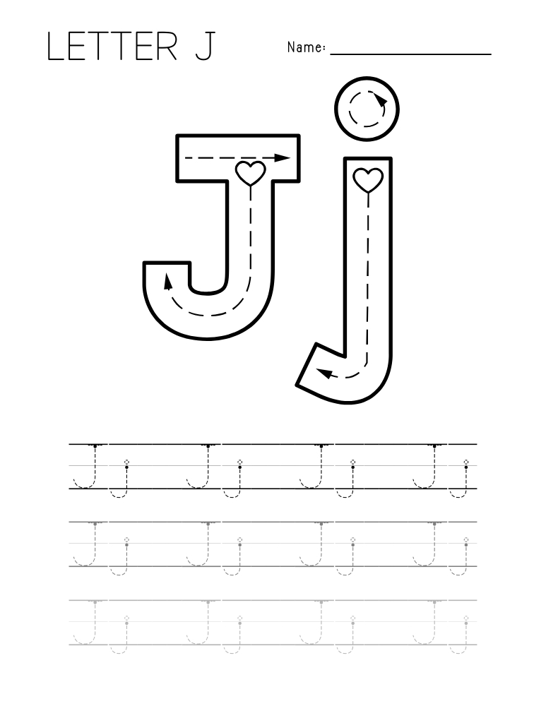 letter J tracing worksheet, education printable, PDF, instant download, kids