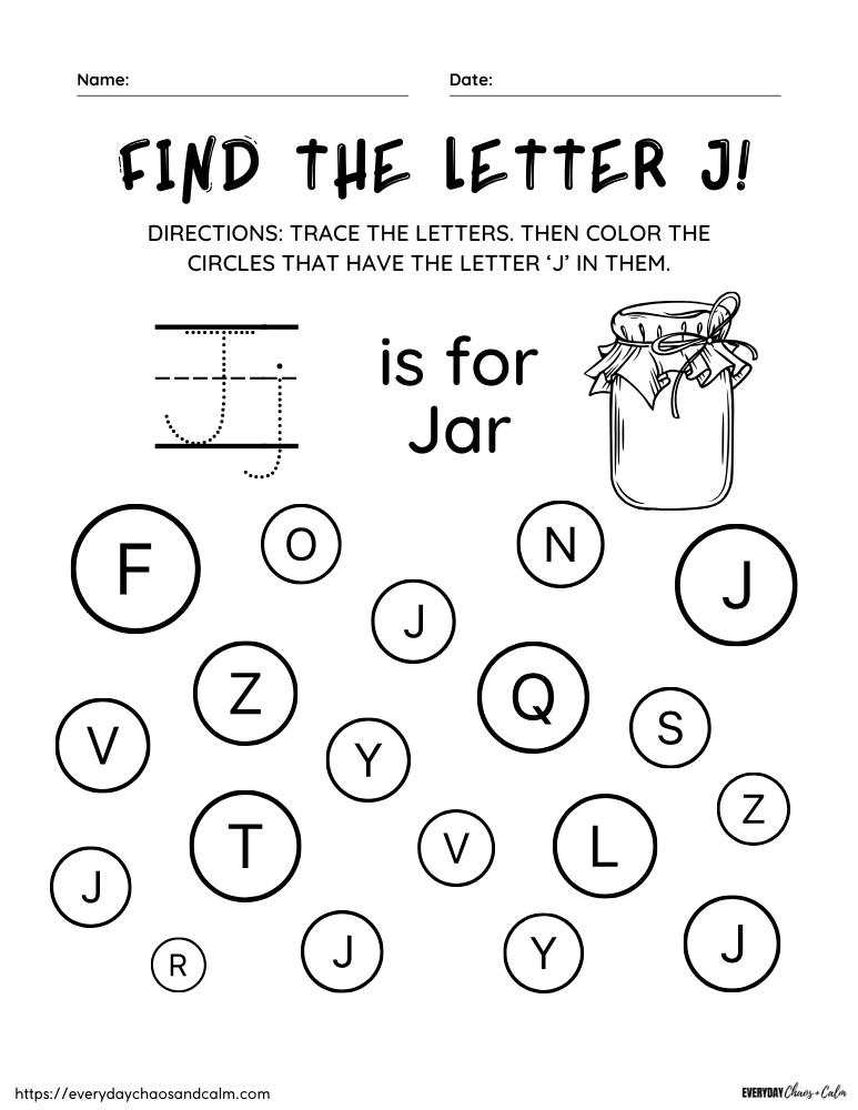printable letter J worksheet, PDF, instant download, preschool, Kindergarten