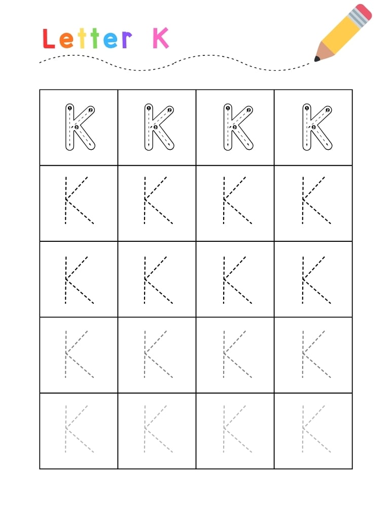 letter K tracing worksheet, education printable, PDF, instant download, kids