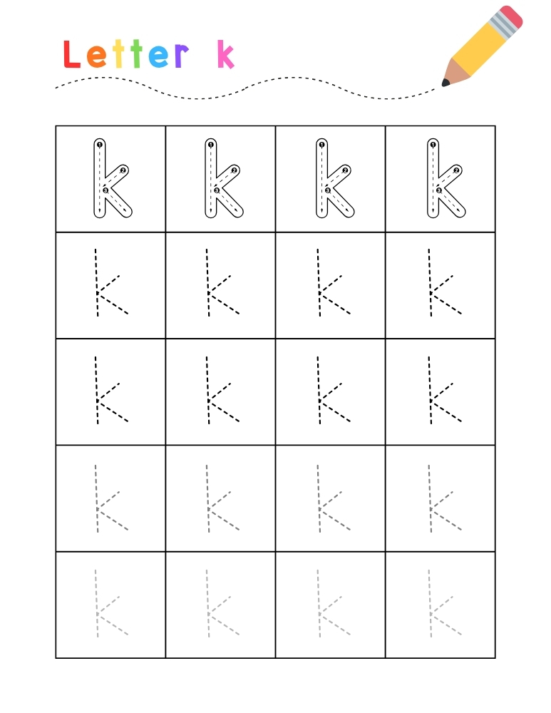 letter K tracing worksheet, education printable, PDF, instant download, kids