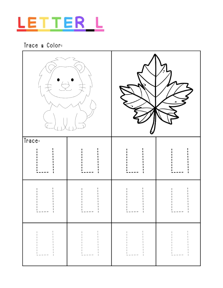 letter L tracing worksheet, education printable, PDF, instant download, kids