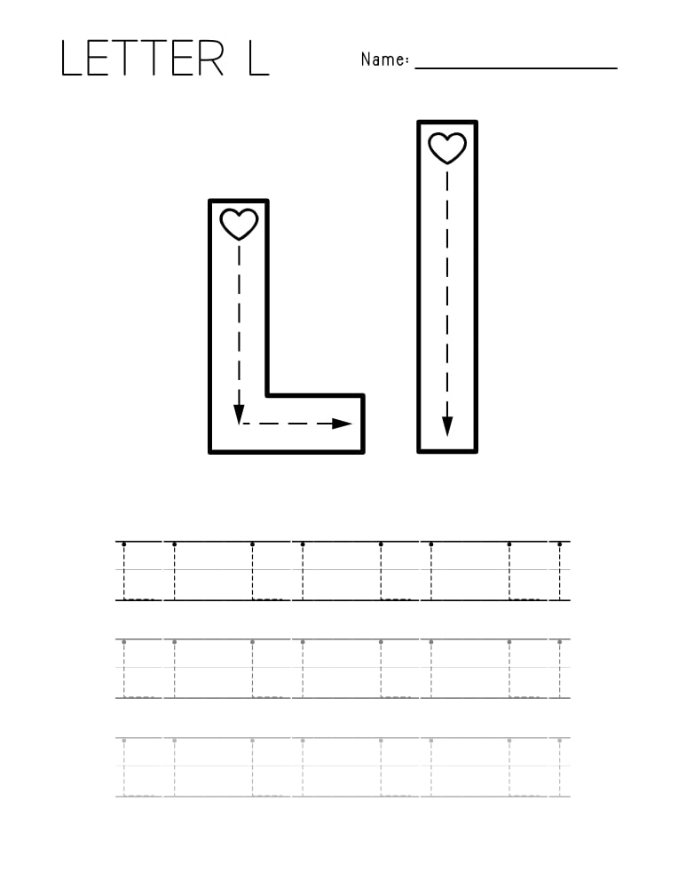letter L tracing worksheet, education printable, PDF, instant download, kids