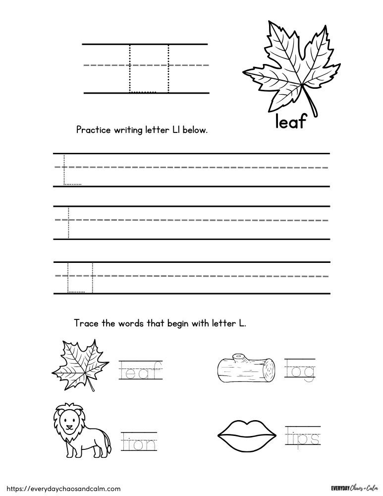 printable letter L worksheet, PDF, instant download, preschool, Kindergarten