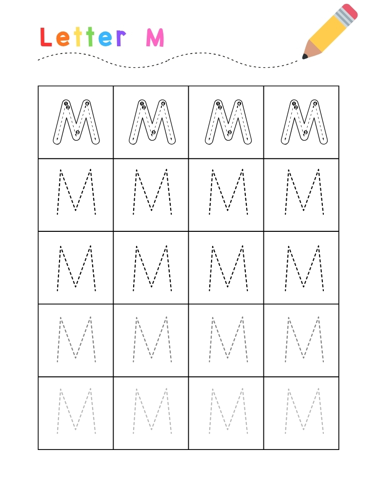 letter M tracing worksheet, education printable, PDF, instant download, kids