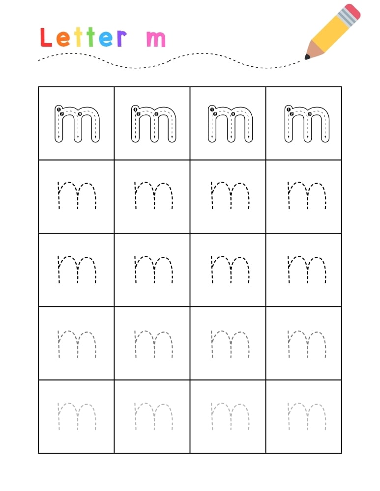 letter M tracing worksheet, education printable, PDF, instant download, kids